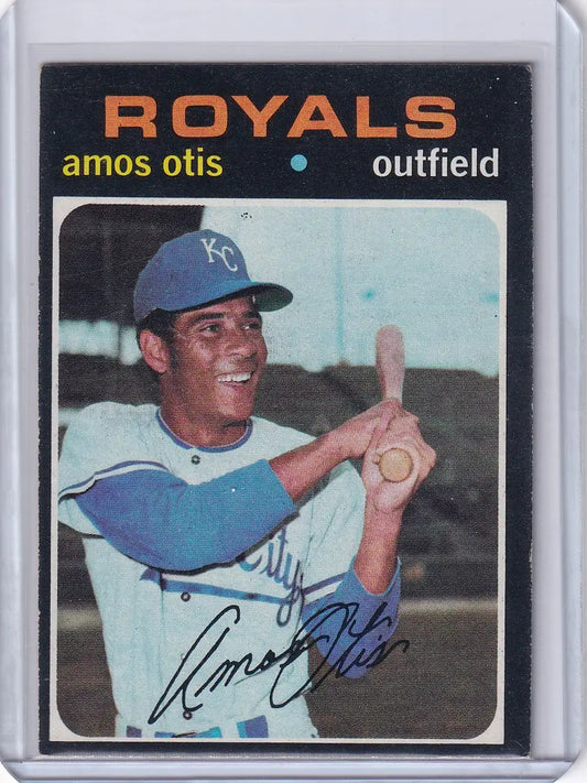 1971 Topps Baseball card of Amos Otis, Kansas City Royals outfielder in batting pose
