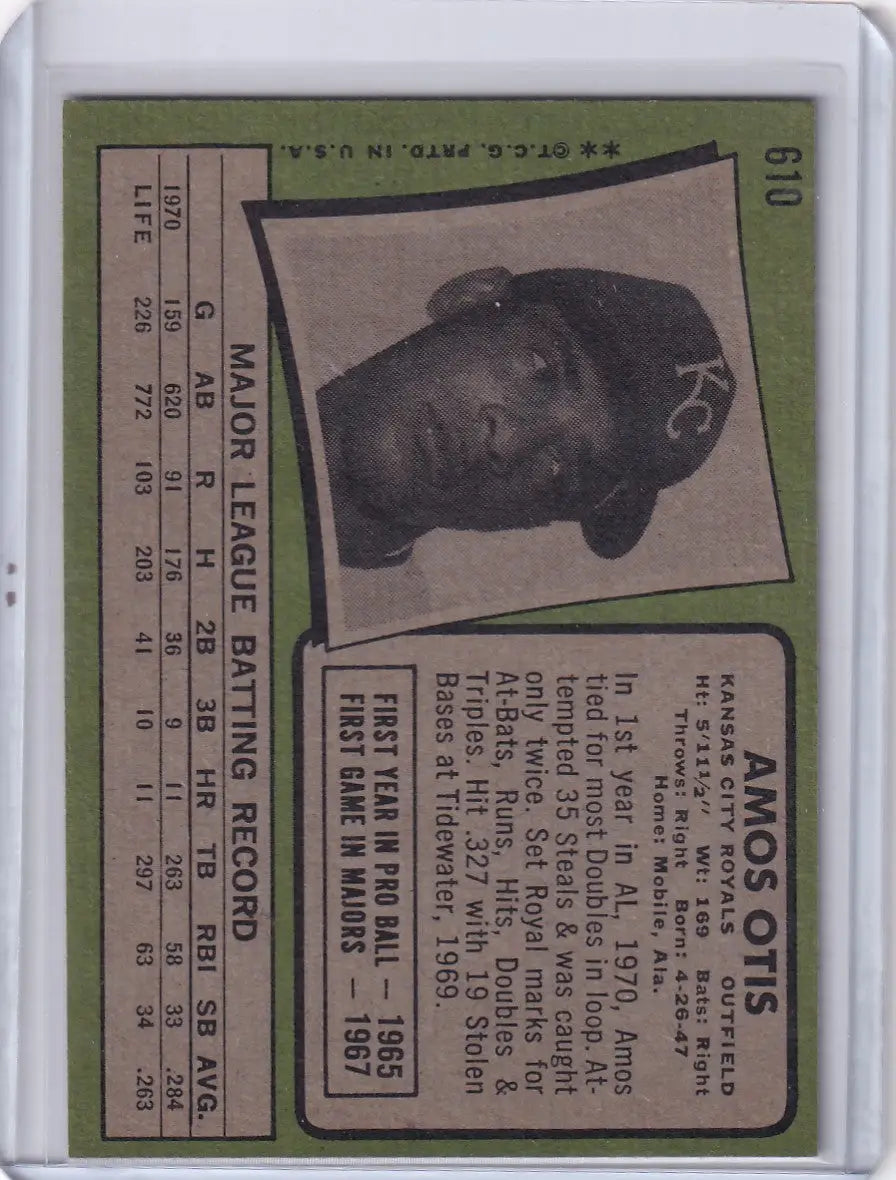 1971 Topps Baseball #610 Amos Otis - Kansas City Royals