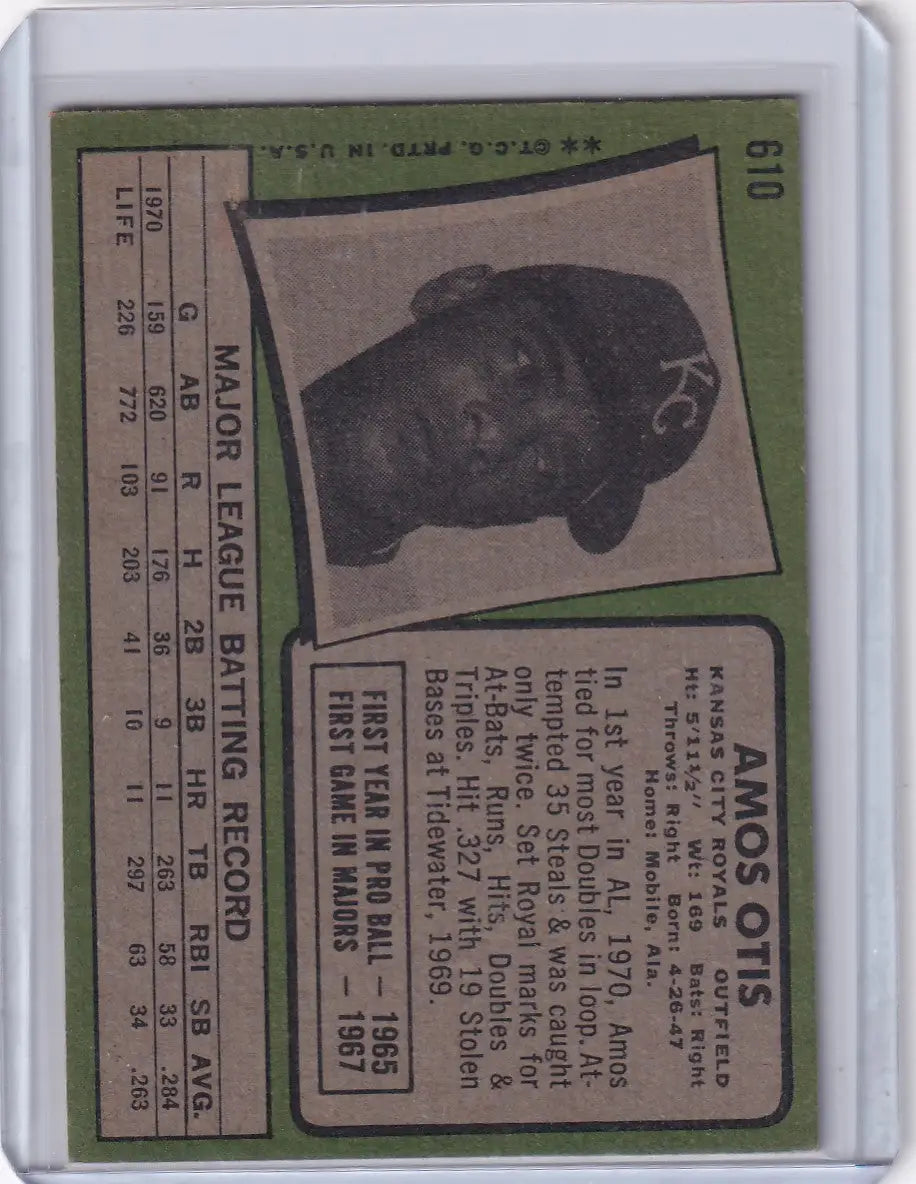 1971 Topps Baseball #610 Amos Otis - Kansas City Royals - Baseball Card Single