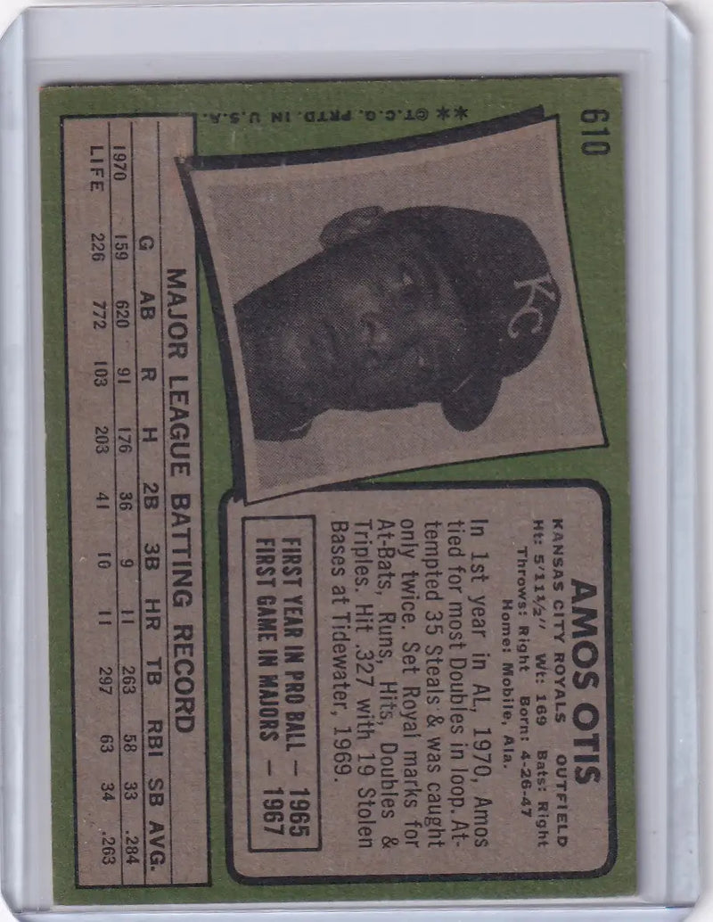 1971 Topps Baseball #610 Amos Otis - Kansas City Royals - Baseball Card Single