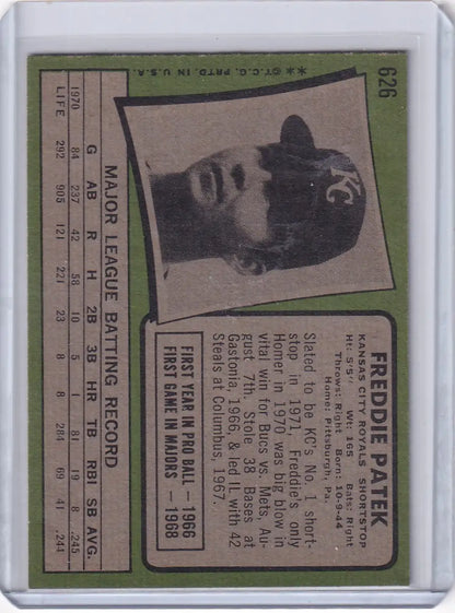 Vintage 1971 Topps Baseball card featuring Freddie Patek of the Kansas City Royals
