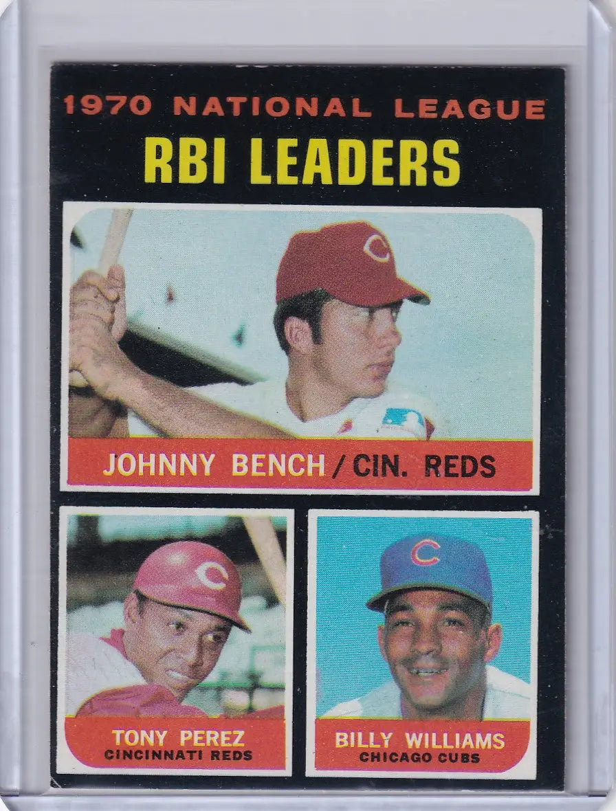 1971 Topps Baseball card featuring 1970 RBI Leaders - Bench, Perez, Williams