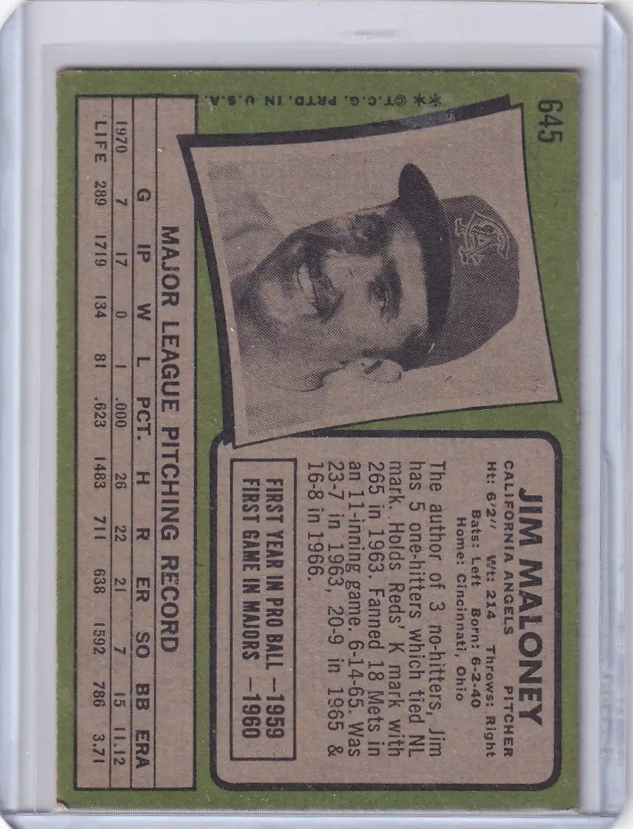1971 Topps Baseball #645 Jim Maloney - California Angels SP