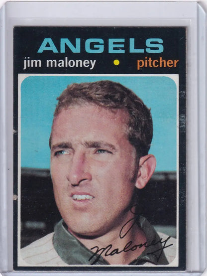Vintage 1971 Topps Baseball card of Jim Maloney in California Angels green uniform