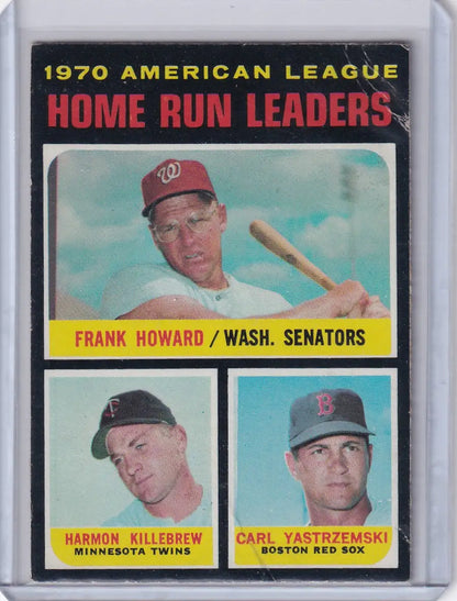 1971 Topps Baseball #65 AL 1970 HR Leaders card featuring Howard, Killebrew, Yastrzemski