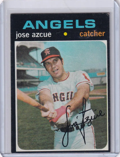 1971 Topps Baseball card of Joe Azcue, California Angels catcher in uniform with bat