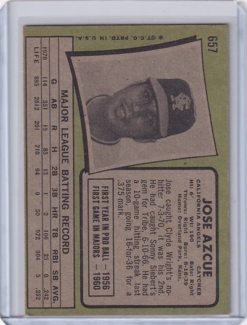1971 Topps Baseball #657 Joe Azcue - California Angels