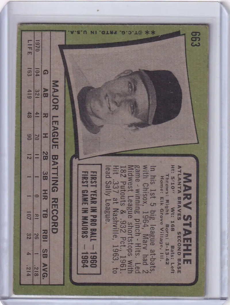 1971 Topps Baseball #663 Marv Staehle - Atlanta Braves