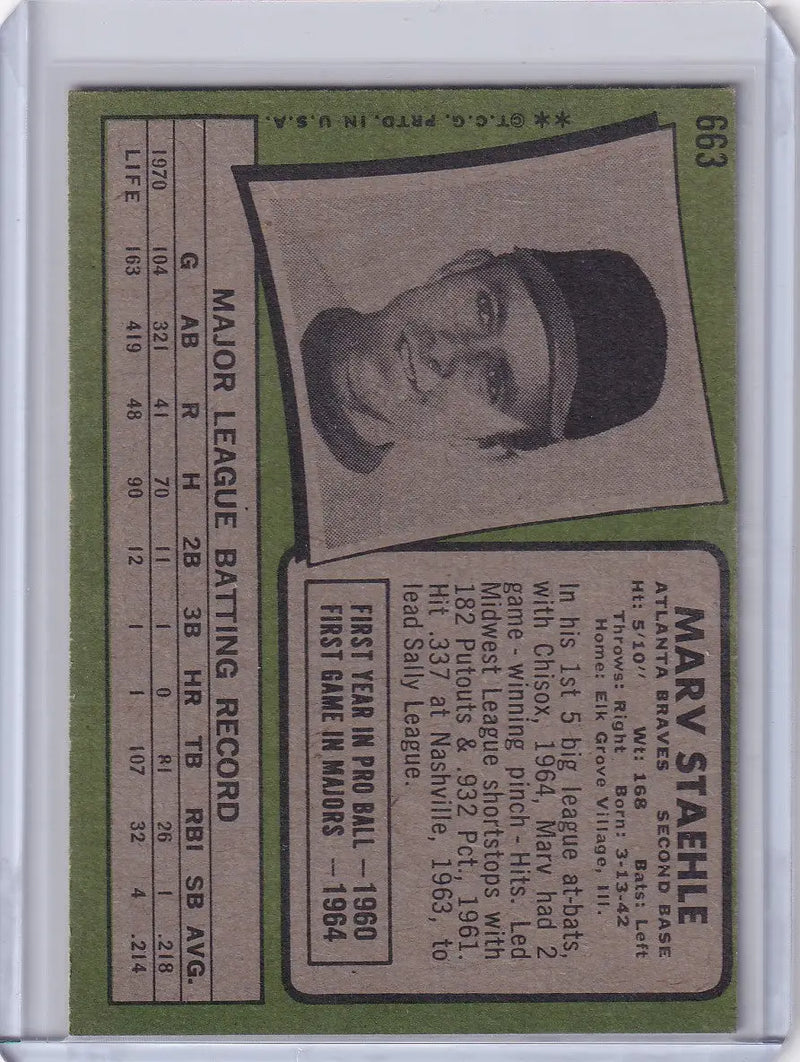 1971 Topps Baseball #663 Marv Staehle - Atlanta Braves
