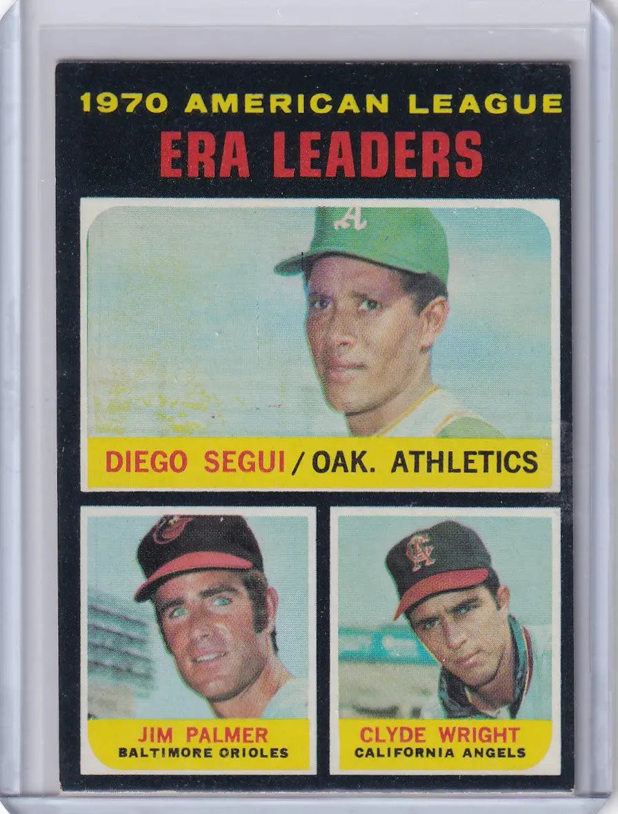 1971 Topps Baseball #67 AL 1970 ERA Leaders - Segui / Palmer / Wright