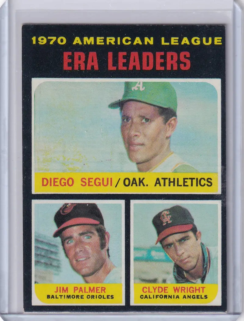 1971 Topps Baseball #67 AL 1970 ERA Leaders - Segui / Palmer / Wright
