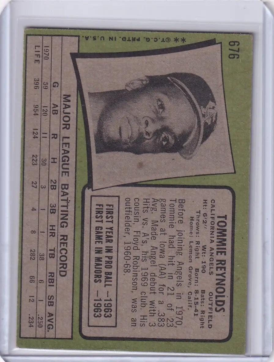 1971 Topps Baseball card of Tommie Reynolds from the California Angels in black and white