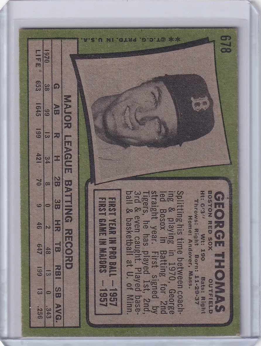 1971 Topps Baseball #678 George Thomas - Boston Red Sox