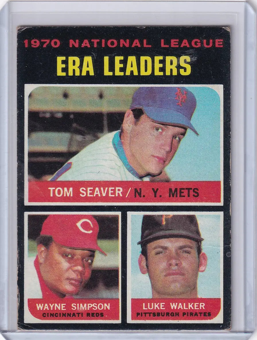 1971 Topps Baseball #68 card featuring 1970 ERA Leaders Seaver, Simpson, and Walker