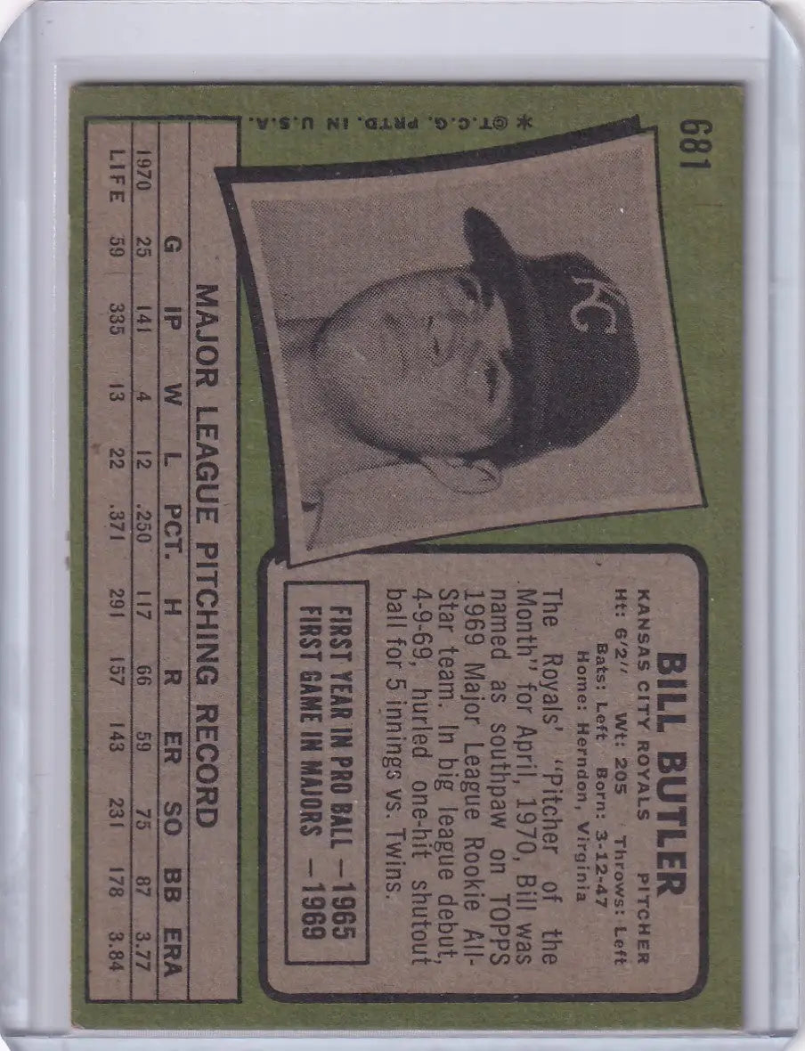 1971 Topps Baseball #681 Bill Butler - Kansas City Royals