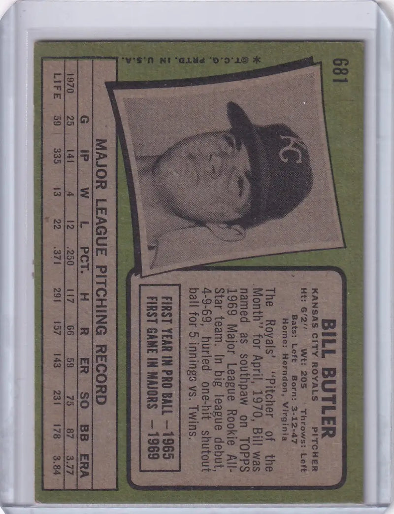 1971 Topps Baseball #681 Bill Butler - Kansas City Royals