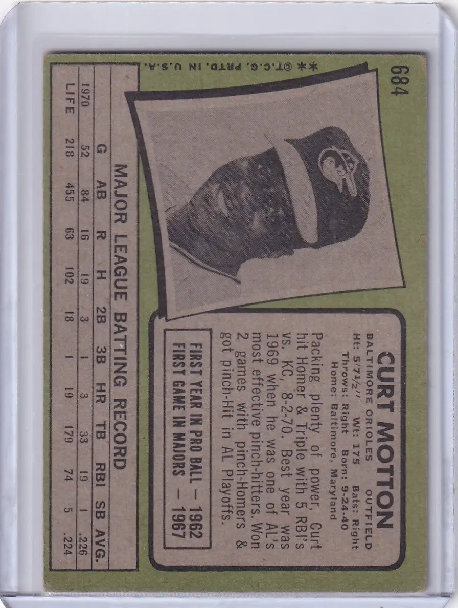 1971 Topps Baseball #684 Curt Motton - Baltimore Orioles