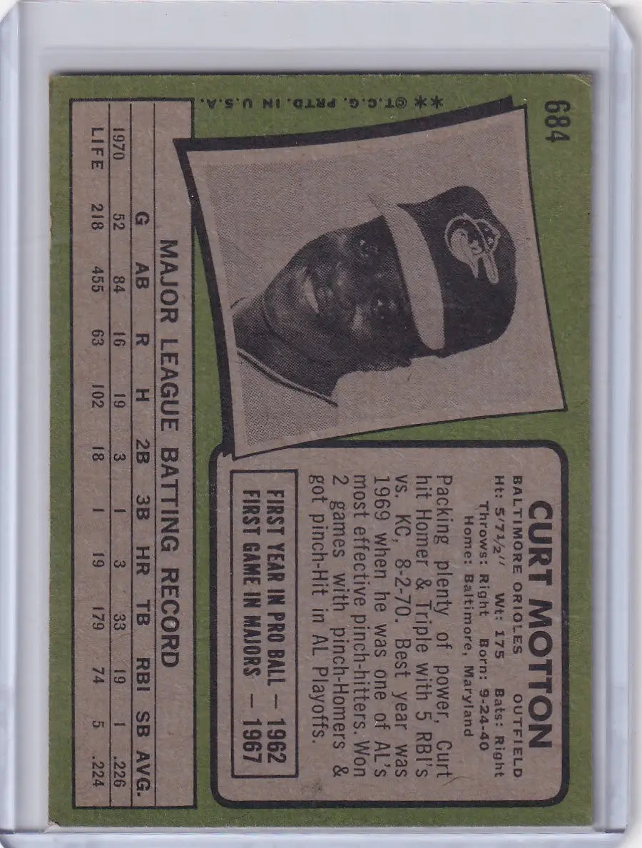 1971 Topps Baseball #684 Curt Motton - Baltimore Orioles - Baseball Card Single