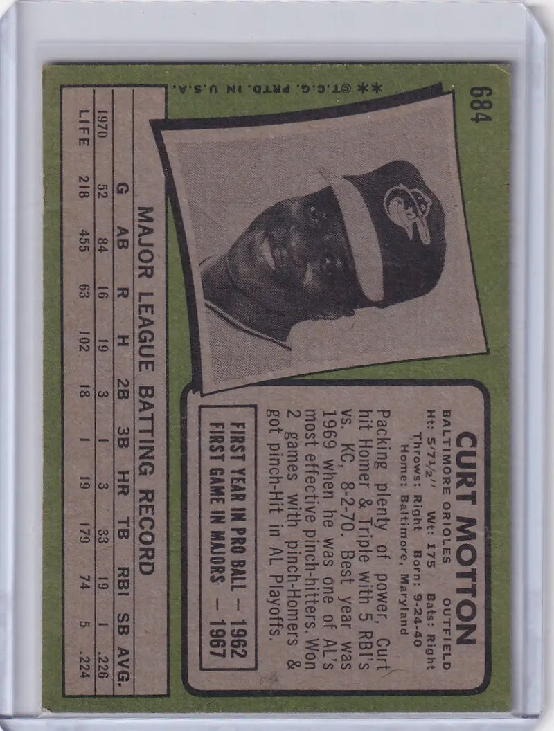 1971 Topps Baseball #684 Curt Motton - Baltimore Orioles - Baseball Card Single