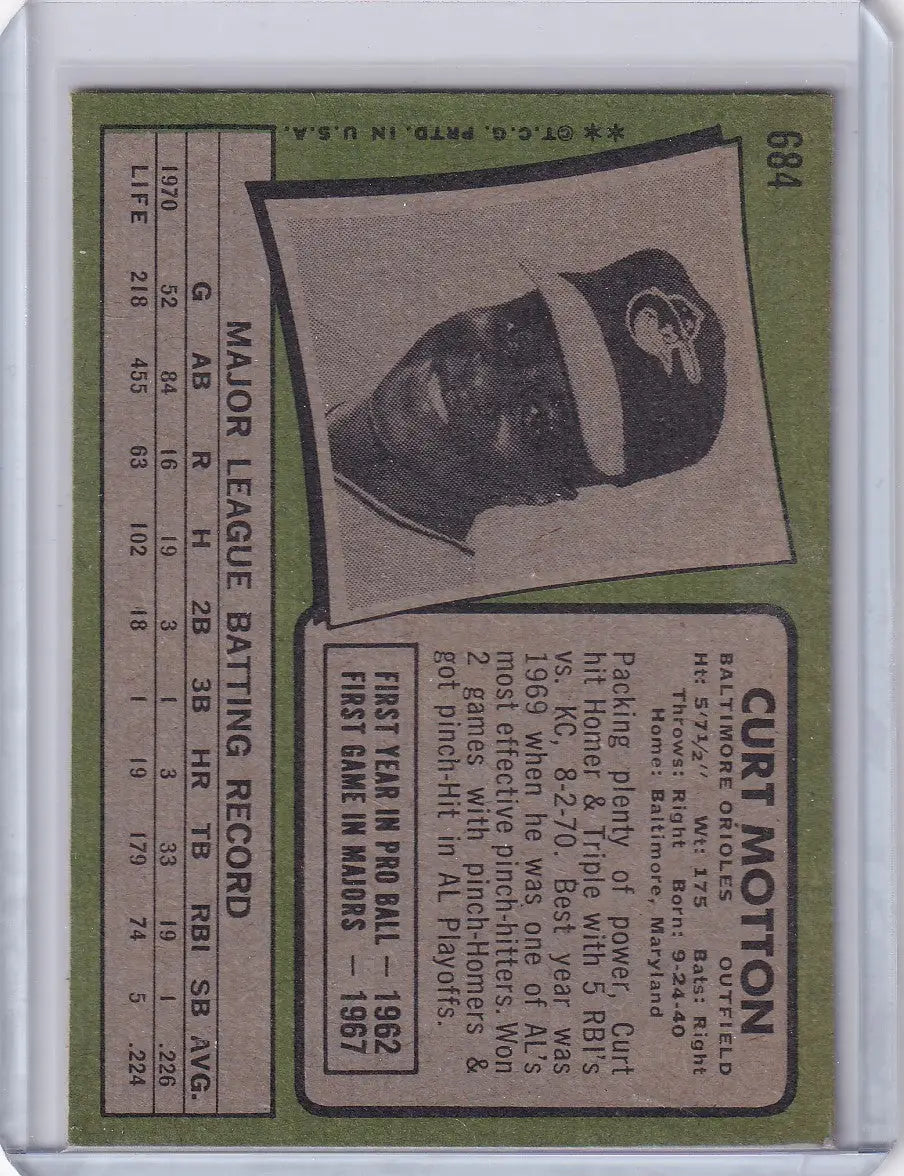 1971 Topps Baseball #684 Curt Motton - Baltimore Orioles
