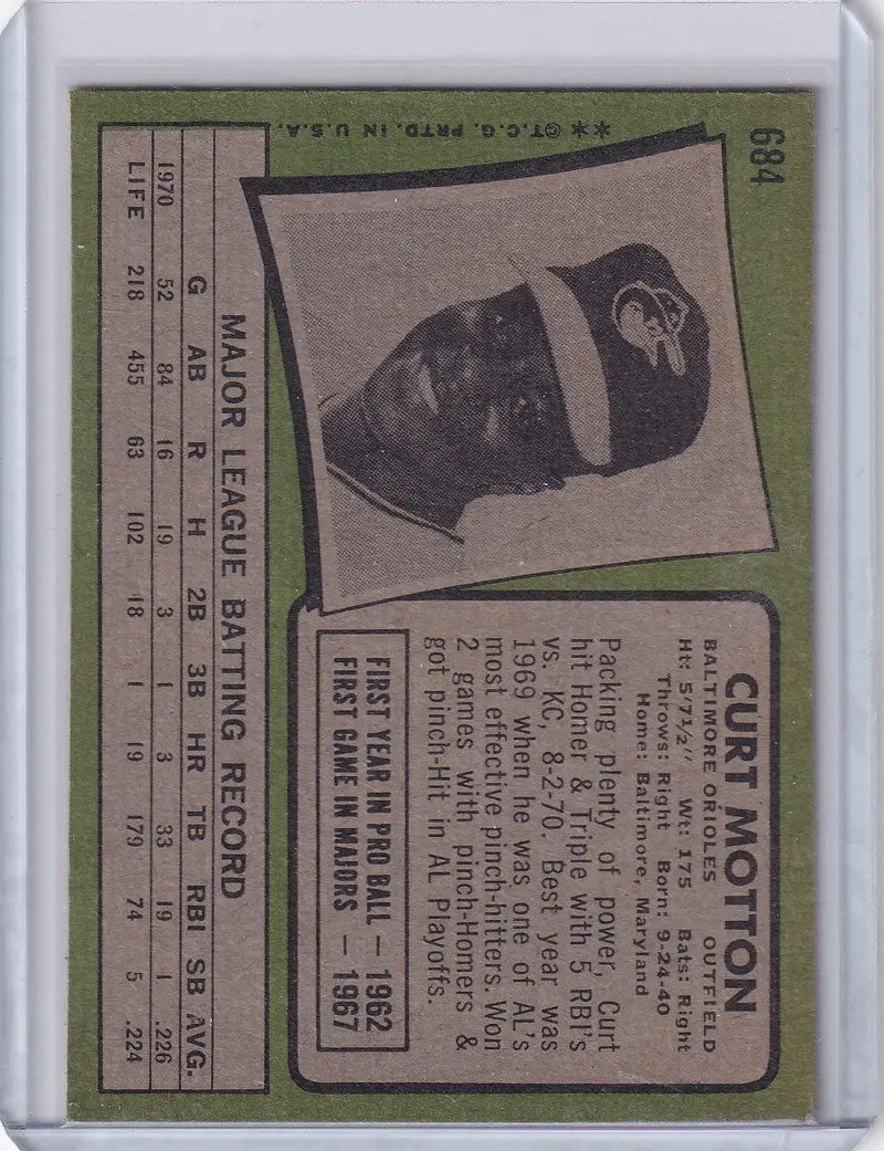 1971 Topps Baseball #684 Curt Motton - Baltimore Orioles