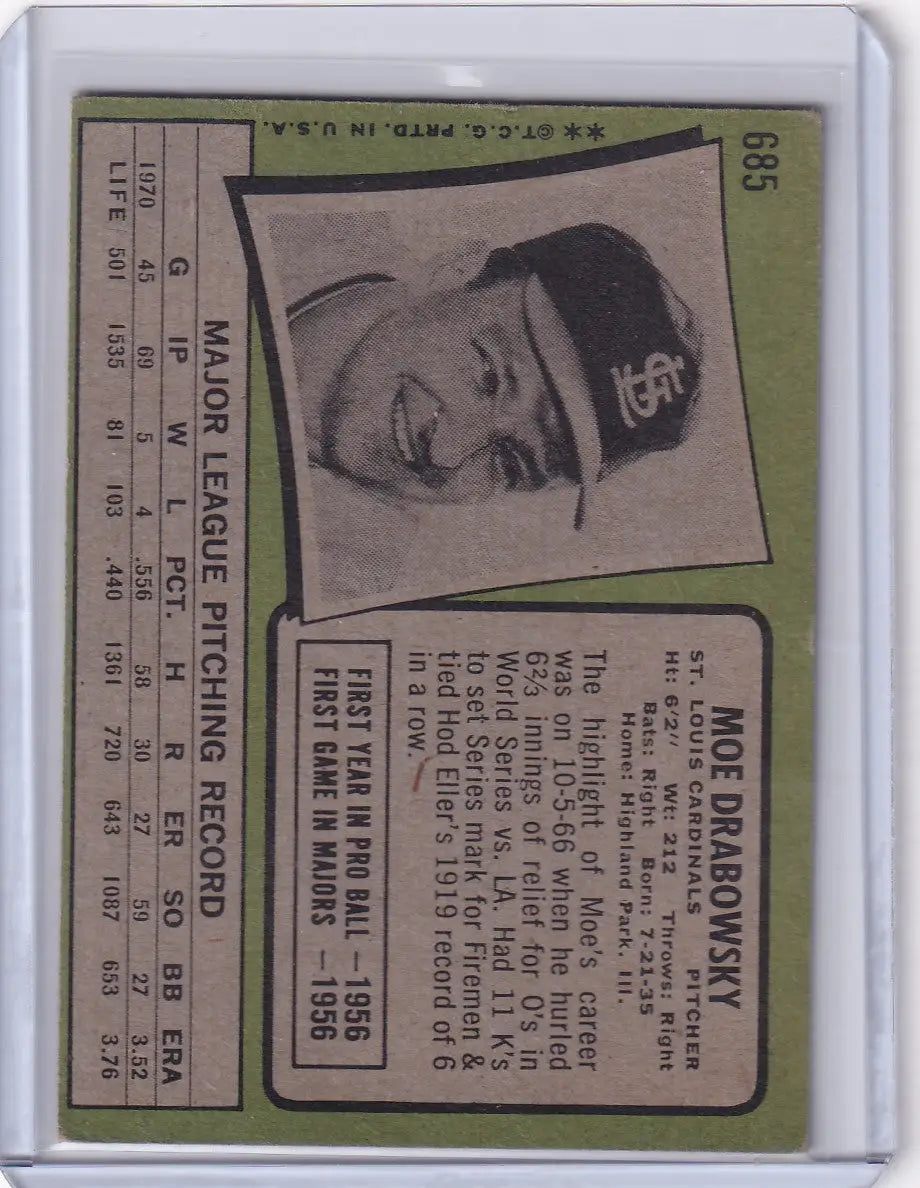 1971 Topps Baseball #685 Moe Drabowsky - St. Louis Cardinals