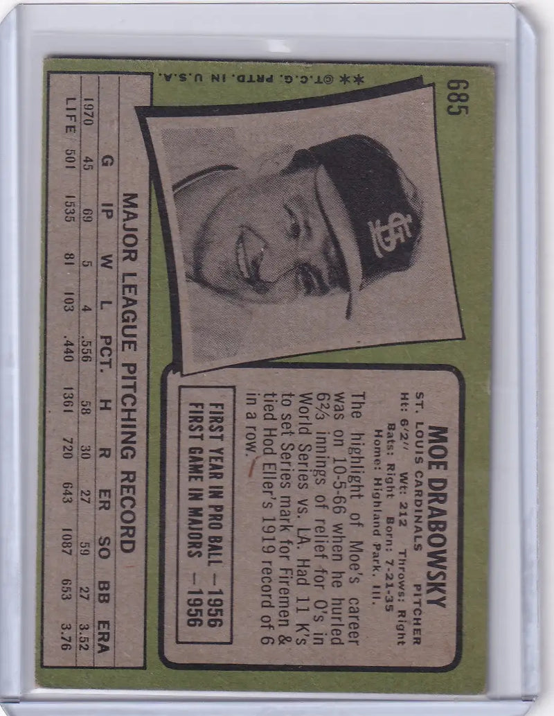 1971 Topps Baseball #685 Moe Drabowsky - St. Louis Cardinals