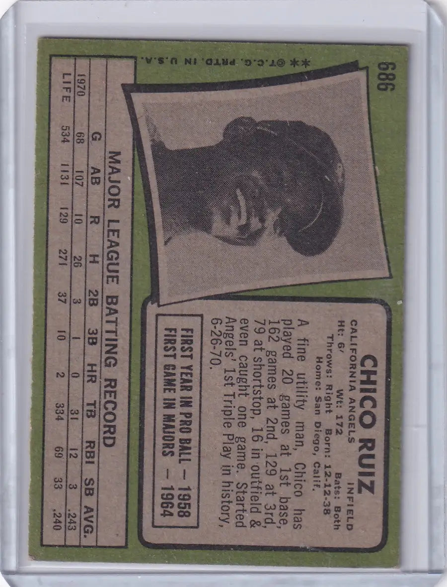 1971 Topps Baseball #686 Chico Ruiz - California Angels SP
