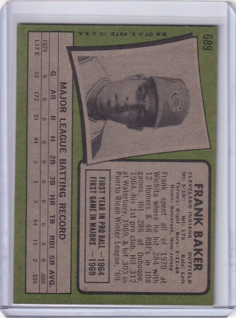1971 Topps Baseball #689 Frank Baker - Cleveland Indians