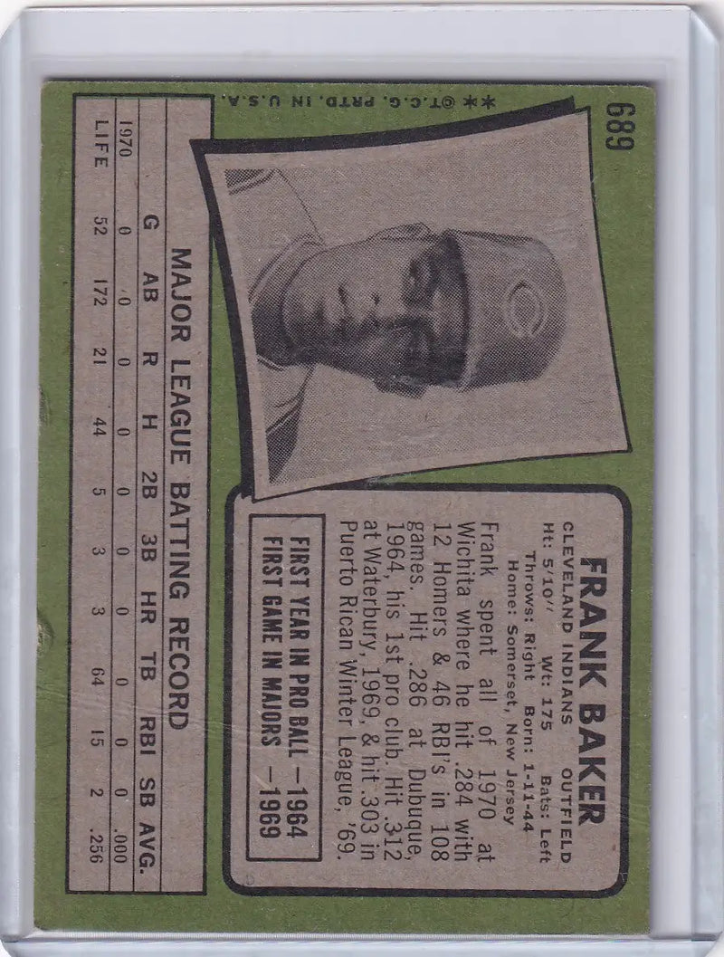1971 Topps Baseball #689 Frank Baker - Cleveland Indians