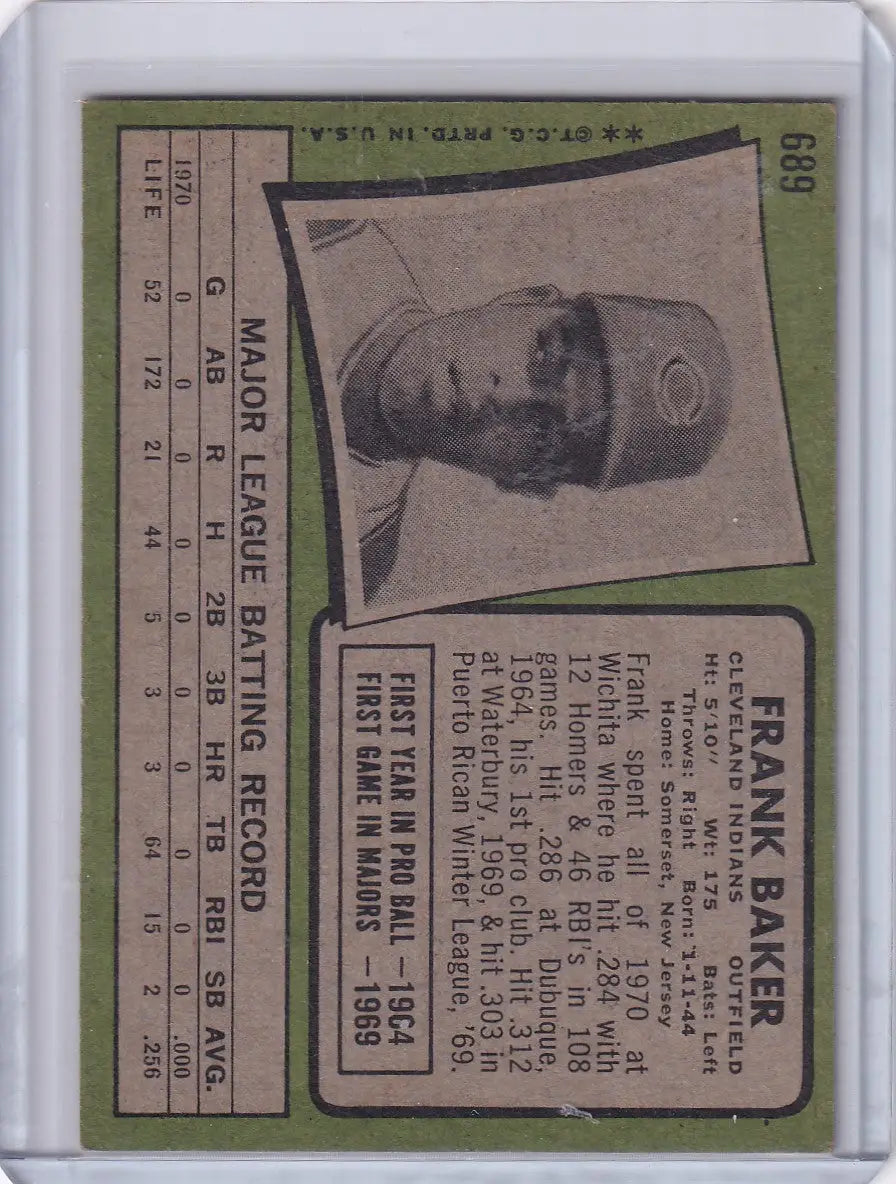 1971 Topps Baseball #689 Frank Baker - Cleveland Indians