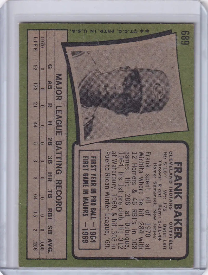 1971 Topps Baseball #689 Frank Baker - Cleveland Indians