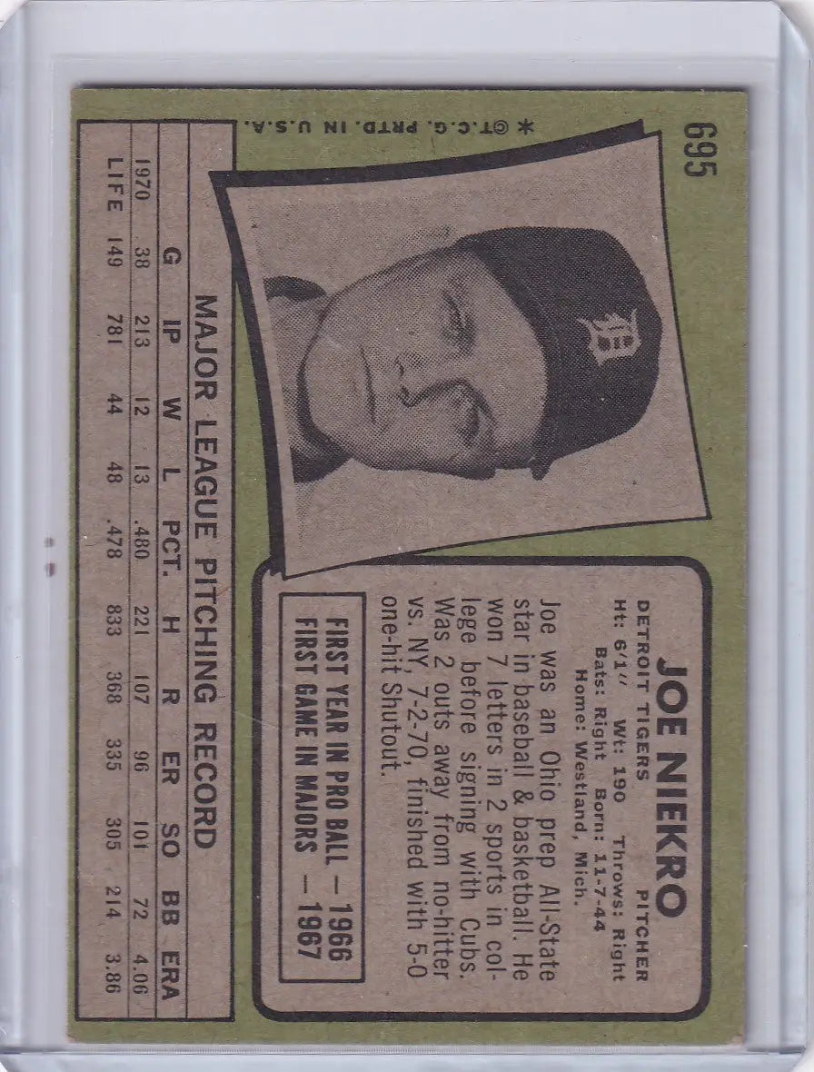 1971 Topps Baseball #695 Joe Niekro - Detroit Tigers - Baseball Card Single