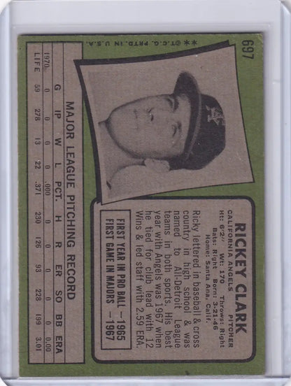 1971 Topps Baseball #697 Rickey Clark portrait card for California Angels collectors