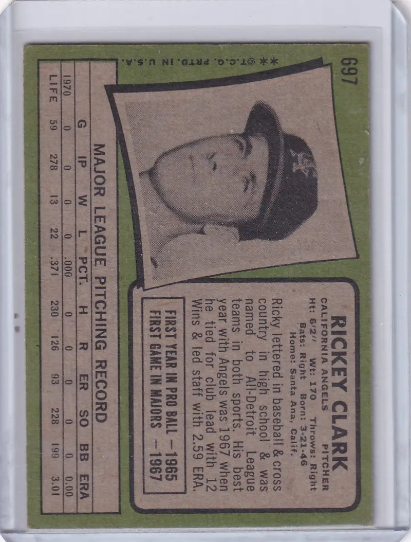 1971 Topps Baseball #697 Rickey Clark - California Angels SP