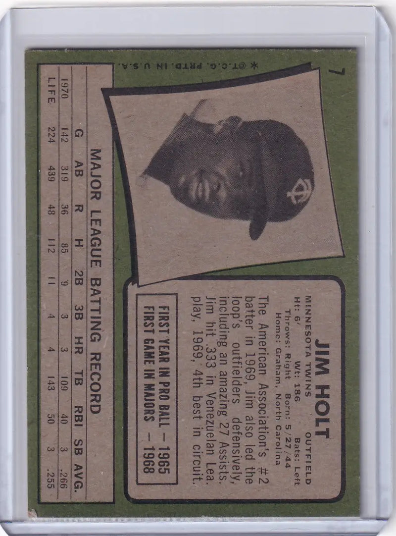 1971 Topps Baseball #7 Jim Holt - Minnesota Twins RC