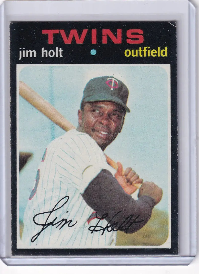 1971 Topps Baseball card of Jim Holt, Minnesota Twins outfielder with bat
