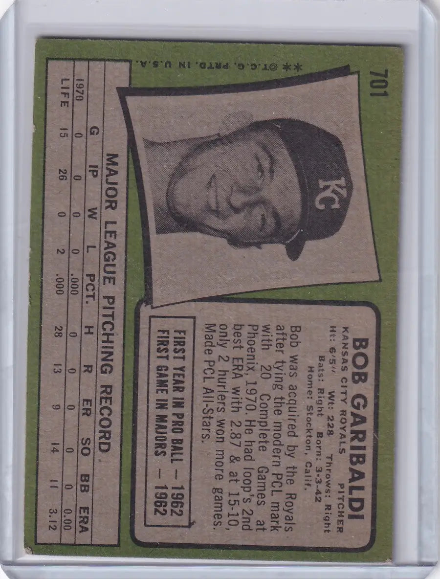 1971 Topps Baseball #701 Bob Garibaldi - Kansas City Royals
