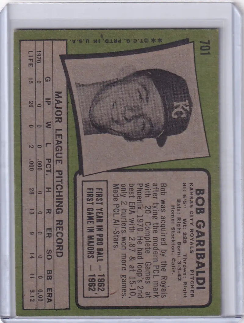 1971 Topps Baseball #701 Bob Garibaldi - Kansas City Royals