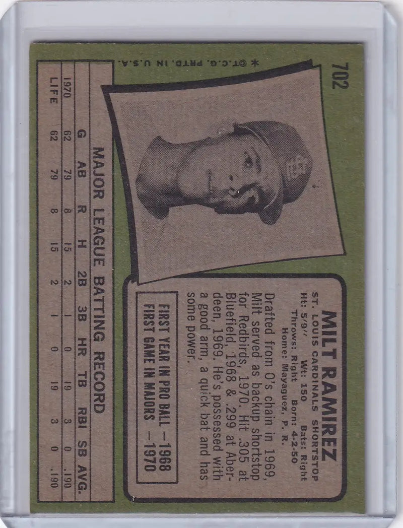 1971 Topps Baseball #702 Milt Ramirez - St. Louis Cardinals RC