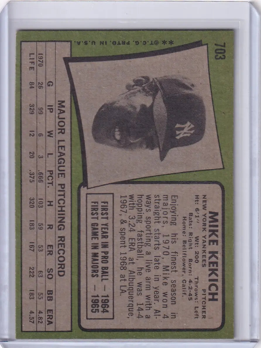 1971 Topps Baseball #703 Mike Kekich - New York Yankees