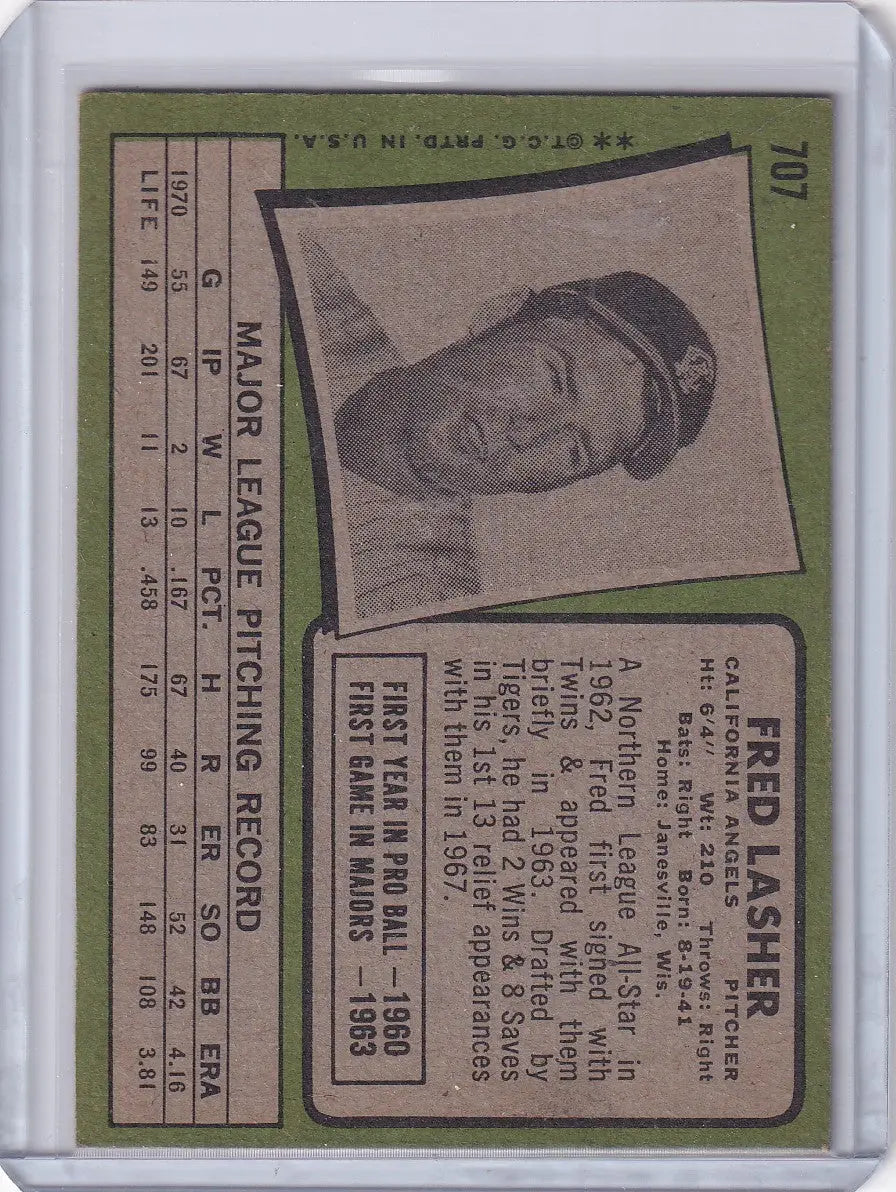 1971 Topps Baseball #707 Fred Lasher - California Angels