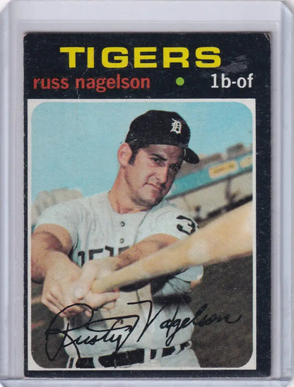 Vintage 1971 Topps Baseball Card of Russ Nagelson in a batting stance for Detroit Tigers
