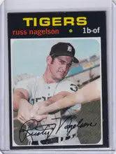 Topps Baseball card of Russ Nagelson in batting pose for Detroit Tigers