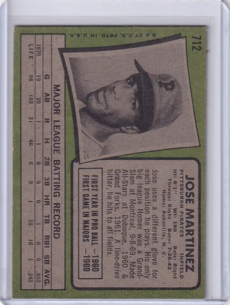 1971 Topps Baseball #712 Jose Martinez - Pittsburgh Pirates