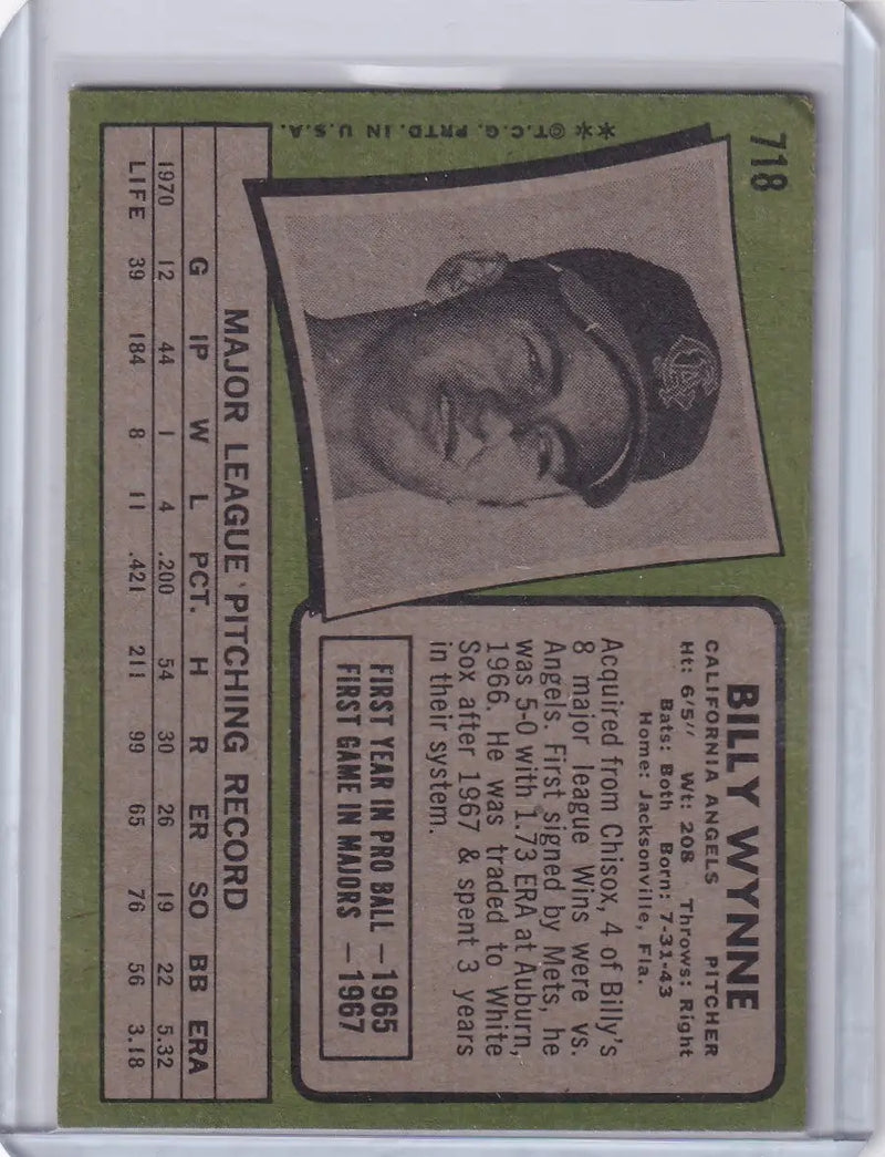 1971 Topps Baseball #718 Billy Wynne - California Angels