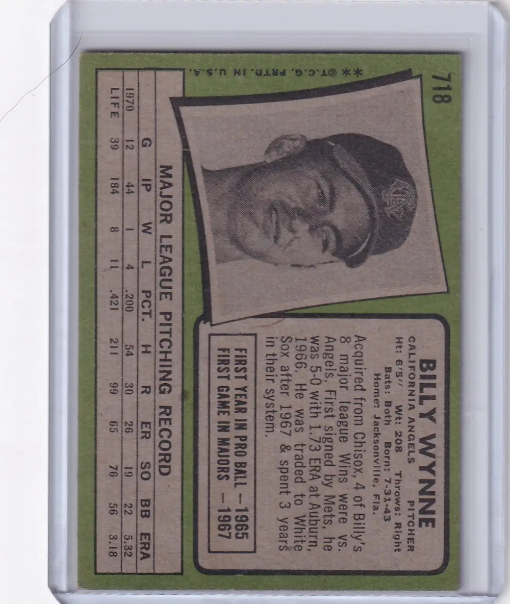1971 Topps Baseball #718 Billy Wynne - California Angels