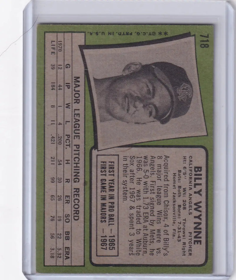 1971 Topps Baseball #718 Billy Wynne - California Angels