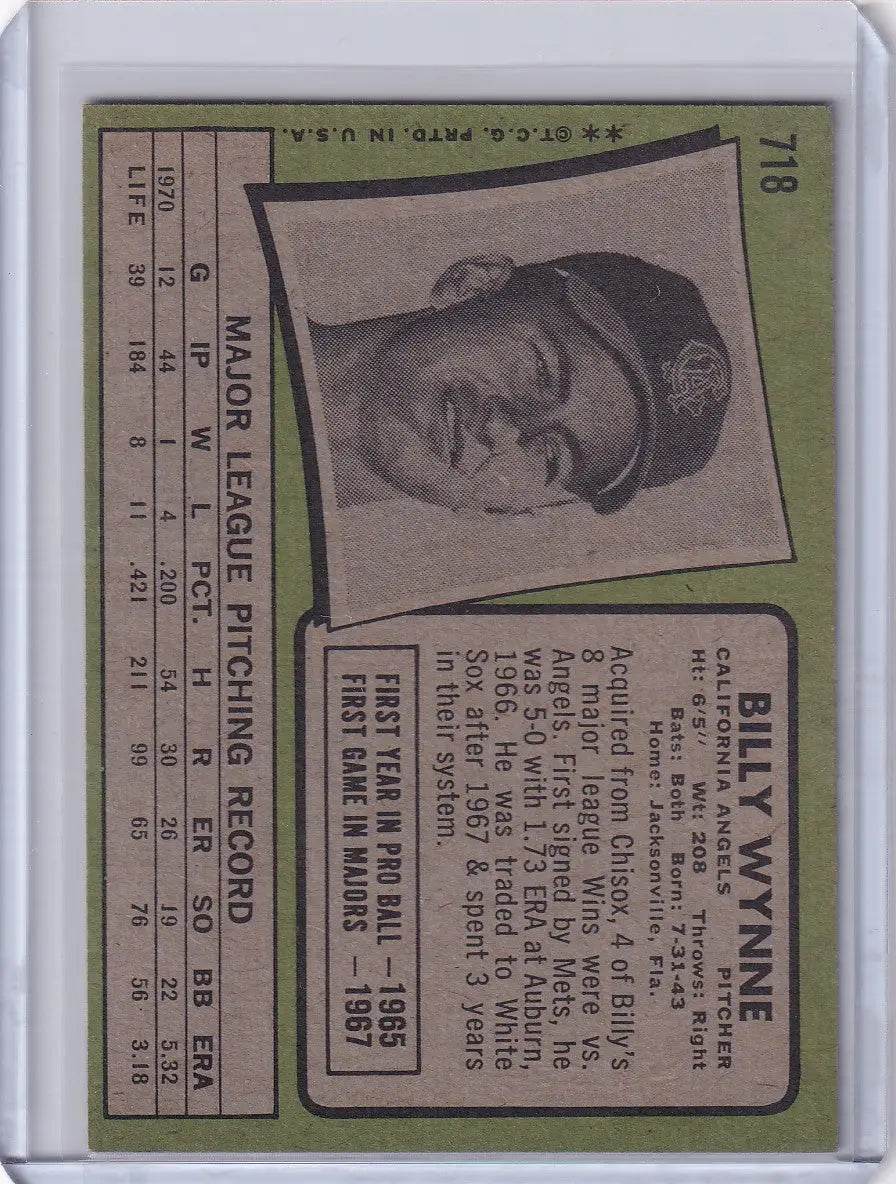 1971 Topps Baseball #718 Billy Wynne - California Angels