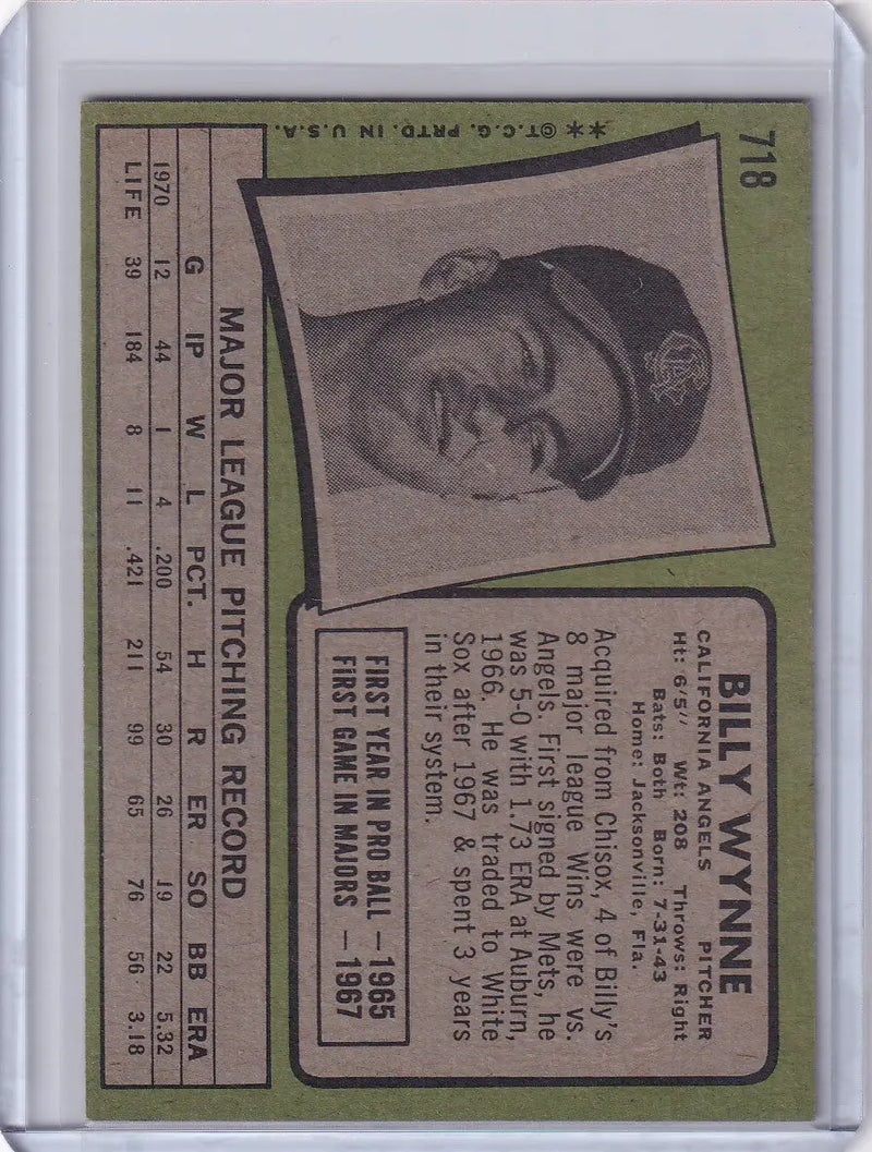 1971 Topps Baseball #718 Billy Wynne - California Angels